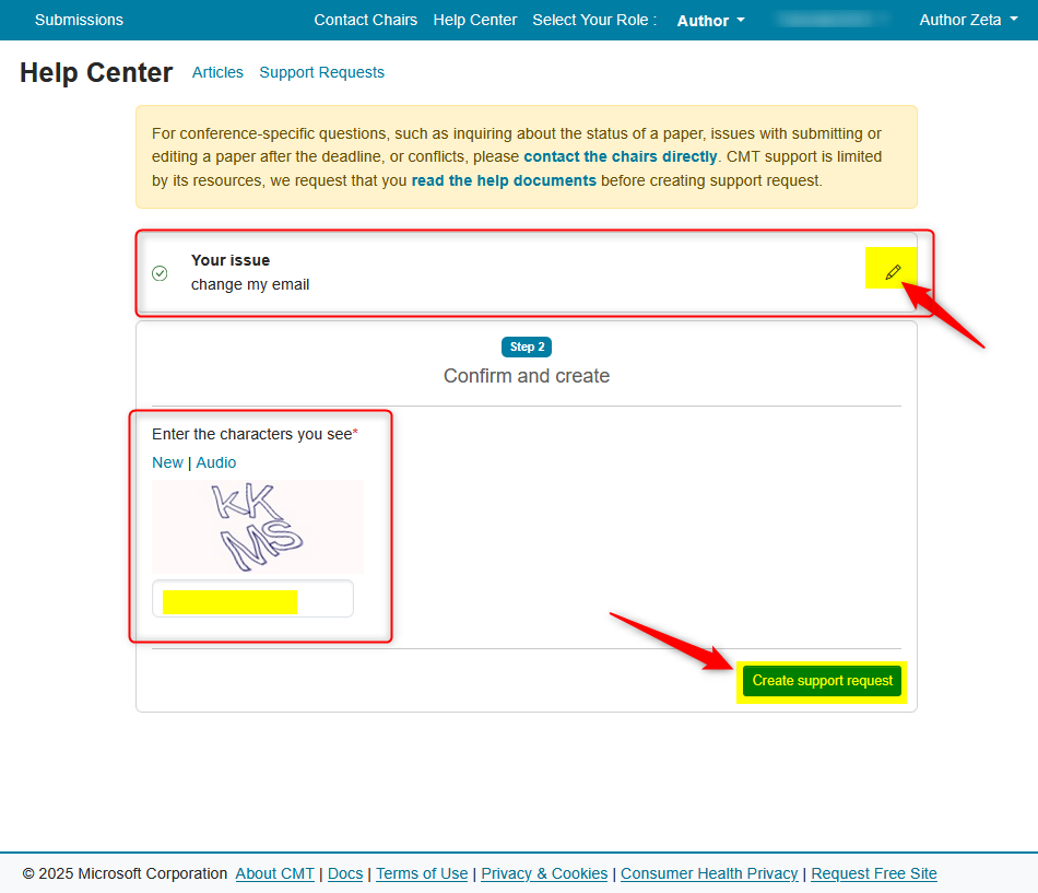 Create Support Ticket