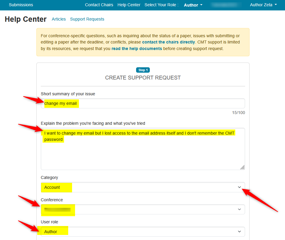 Create Support Ticket